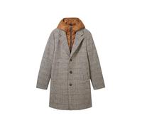 TOM TAILOR Herren 2-in-1 Karo Wollmantel mit abnehmbarer Innenjacke, beige brown wool check, XL