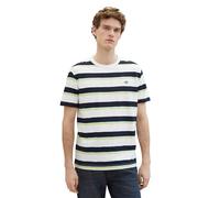 TOM TAILOR Herren Basic Crew-Neck T-Shirt mit Streifen, 35071 - White Navy Multi Bold Stripe, XL