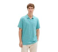 TOM TAILOR Herren Basic Jaquard Poloshirt mit Palmenmuster, teal palm jacquard design, XL