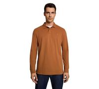 Langarm-Poloshirt TOM TAILOR, Herren, Gr. M, braun (bright camel braun), Single Jersey, Obermaterial: 60% Baumwolle, 40% Polyester, unifarben, regular fit hüftbedeckend, Rundhals, abgesteppte Kante, S
