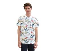 TOM TAILOR Herren Basic Piqué Poloshirt mit Alloverprint, White Tropical Leaf Design, XL