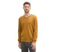 TOM TAILOR Herren Basic Pullover mit V-Ausschnitt aus Baumwolle, 36292 - Mustard Melange, L