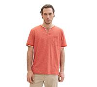 TOM TAILOR Herren Basic Serafino T-Shirt mit Streifen, marocco orange fine Stripe, M