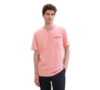 TOM TAILOR Herren Basic Serafino T-Shirt mit Struktur, Flamingo Flower White Stripes, M