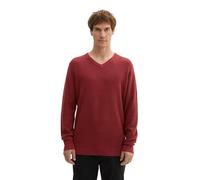 TOM TAILOR Herren Basic Strickpullover mit V-Ausschnitt,35676 - Burgundy Dark red Melange, XXL