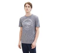 TOM TAILOR Herren Basic T-Shirt mit Logo-Print, Dark Blue Stripe, XXL