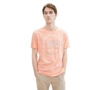 TOM TAILOR Herren Basic T-Shirt mit Logo-Print, melon orange finestripe, M