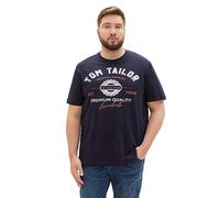 TOM TAILOR Herren Basic T-Shirt mit Print aus Baumwolle, sky captain blue, XL