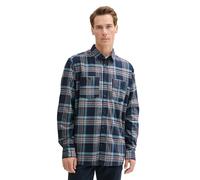 Tom Tailor Comfort Fit Flanellhemd aus reiner Baumwolle mit Karomuster in Dunkelblau, Größe XL
