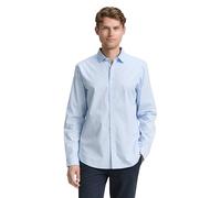 Langarmhemd TOM TAILOR, Herren, Gr. XXL, N-Gr, blau (light metal blau), Web, Obermaterial: 98% Baumwolle, 2% Elasthan, unifarben, normal hüftbedeckend, Rundhals, 2-Knopf-Manschette, Hemden, mit Elasth