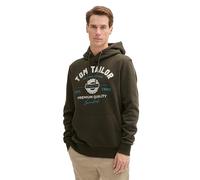 Tom Tailor Herren Hoodie Sweatshirt mit Logo-Print, 11172 - Dark Rosin Green, XL