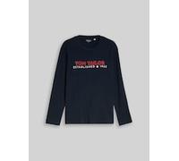 TOM TAILOR Herren Langarmshirt mit Logo-Print, blau, Uni, Gr. M