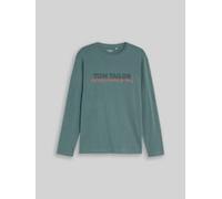 Langarmshirt TOM TAILOR, Herren, Gr. 3XL, grün (deep bluish grün), Single Jersey, Obermaterial: 100% Baumwolle, regular fit taillenbedeckt, Rundhals, Bündchen, Shirts Langarmshirt, mit Logo Print (738