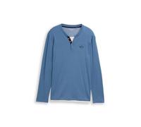 Langarmshirt TOM TAILOR, Damen, Gr. L, faded uniform blau, Single Jersey, Obermaterial: 100% Baumwolle, kontrastfarbene Details, unifarben, regular fit normal, Serafino, Bündchen kontrastfarben, Shirt