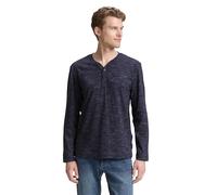 Langarmshirt TOM TAILOR, Herren, Gr. XXL, navy rot multi inject, Single Jersey, Obermaterial: 85% Baumwolle, 15% Polyester, meliert, modisch, regular fit taillenbedeckt, Serafino, Langarm gerader Absc