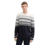 TOM TAILOR Herren Norweger Pullover, 36960 - Offwhite Navy Fair Isle, XXL