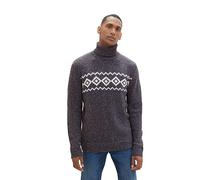 TOM TAILOR Herren Norweger Strickpullover mit Jaquard-Muster, sky captain twotone neps, S