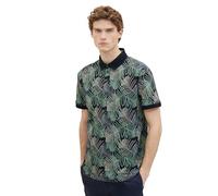 TOM TAILOR Herren Piqué Poloshirt mit Muster, 35095 - Navy Multicolor Leaf Design, S