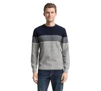 Tom Tailor Strickpullover mit Colour Blocking Herren Rundhals 100% Baumwolle Navy/Offwhite/White XL