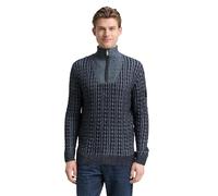 Tom Tailor Troyer-Strickpullover Zopfmuster, 60% Baumwolle/40% Polyacryl, L, navy blau plated