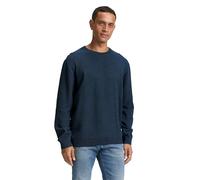 Strickpullover TOM TAILOR, Herren, Gr. S, real teal navy twotone, Strick, Obermaterial: 100% Baumwolle, unifarben, casual, regular fit taillenbedeckt, Rundhals, Langarm Bündchen, Pullover, mit Bündche