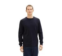 Rundhalspullover TOM TAILOR, Herren, Gr. M, blau (navy melange), Strick, Obermaterial: 100% Baumwolle, regular fit, Rundhals, Bündchen, Pullover, mit Logostickerei (15542647-M) navy melange
