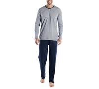 Tom Tailor Herren-Pyjama Nevada – gestreift, 100% Baumwolle, V-Ausschnitt – Blau Gr. 50, 1er Pack