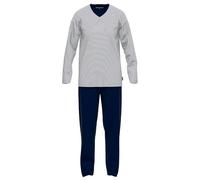 TOM TAILOR Herren Schlafanzug - Pyjama, Baumwolle, V-Ausschnitt, Logo, einfarbig, lang Hellgrau/Dunkelblau XL