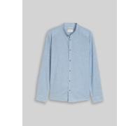 Langarmhemd TOM TAILOR, Herren, Gr. 3XL, N-Gr, bleeched blau chambray, Web, Obermaterial: 55% Leinen, 45% Baumwolle, unifarben, regular fit normal, ohne Ausschnitt, Manschette, Hemden, mit Knopfleiste