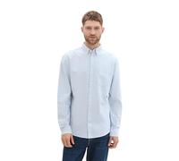 Tom Tailor Herren Hemd Oxford Regular Fit Weiß/Hellblau gestreift mit Logo-Stickerei XXL