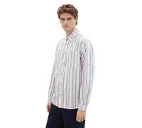 TOM TAILOR Herren Regular Fit Leinen Hemd mit Brusttasche, 34723 - White Multicolor Stripe, XL