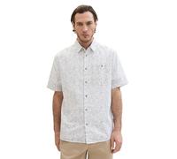 TOM TAILOR Herren Regular Fit Leinen Hemd mit Brusttasche & Muster, 34729 - White Outline Palm Leaf Design, M