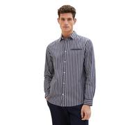 TOM TAILOR Herren Regular Fit Poplin Hemd mit Streifen, navy port red stripe, L