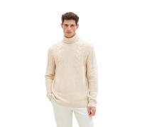 TOM TAILOR Herren Rollkragen-Pullover mit Zopfmuster, white beige twotone, XL