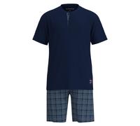 TOM TAILOR Herren Schlafanzug, kurz - Shorty, Pyjama, Baumwolle, Henley-Kragen, Single Jersey Blau L