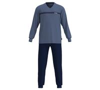 TOM TAILOR Herren Schlafanzug, lang - Pyjama, Bündchen, V-Ausschnitt, Single Jersey XXL Blau