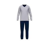 TOM TAILOR Herren Schlafanzug - Pyjama, Baumwolle, V-Ausschnitt, Logo, einfarbig, lang Hellgrau/Dunkelblau XXL