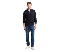 Tom Tailor Herren Troyer Strickpullover 36942 - Strukturmix - Navy Melange Multi Neps - M