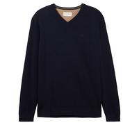 V-Ausschnitt-Pullover TOM TAILOR, Herren, Gr. XL, blau (knitted navy melange), Strick, Obermaterial: 100% Baumwolle, meliert, regular fit normal, V-Ausschnitt, Rippbündchen, Pullover, mit kleiner Logo