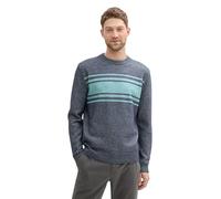 TOM TAILOR Herren Strickpullover mit Colorblock-Streifen,36198 - Navy Teal Stripe Design, M