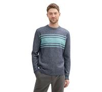 Tom Tailor Herren Strickpullover mit Colorblock-Streifen,36198 - Navy Teal Stripe Design, XL