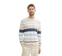 Tom Tailor Herren Strickpullover mit Streifen aus Baumwolle,36225 - Sand White Multi Color Stripe, XXXL