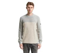 Tom Tailor Strickpullover Regular Fit - Baumwoll-Mix 60/40, Rundhals, Offwhite/Grau - Gr. XL