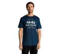 Tom Tailor Herren T-Shirt Printed Fine Stripe mit Logo-Print Navy Blue Petrol Injected Gr. L