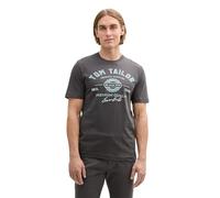 Tom Tailor T-Shirt Herren mit Logo-Print, 100% Baumwolle, Regular Fit, Anthrazit, M