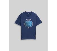 TOM TAILOR Herren T-Shirt mit Foto-Print, blau, Uni, Gr. S