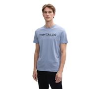 Rundhalsshirt TOM TAILOR, Herren, Gr. S, blau (dove blau), Single Jersey, Obermaterial: 100% Baumwolle, regular fit, Rundhals, Shirts Rundhalsshirt, mit Logoprint (83501611-S) dove blau