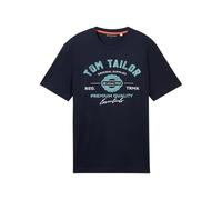 TOM TAILOR Herren T-Shirt mit Logo-Print aus Baumwolle, Dark Blue, XL