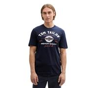 TOM TAILOR Herren T-Shirt mit Logo-Print aus Baumwolle, sky captain blue, XL