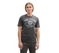 TOM TAILOR Herren T-Shirt mit Logo-Print aus Baumwolle, Tarmac Grey, XL